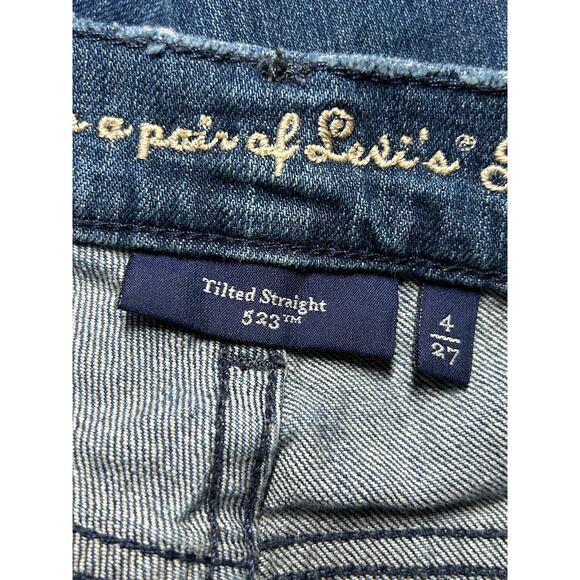 Levi's Women's Tilted Straight 523 Distressed Dark Wash Denim Jeans 4 27 - Picture 9 of 11